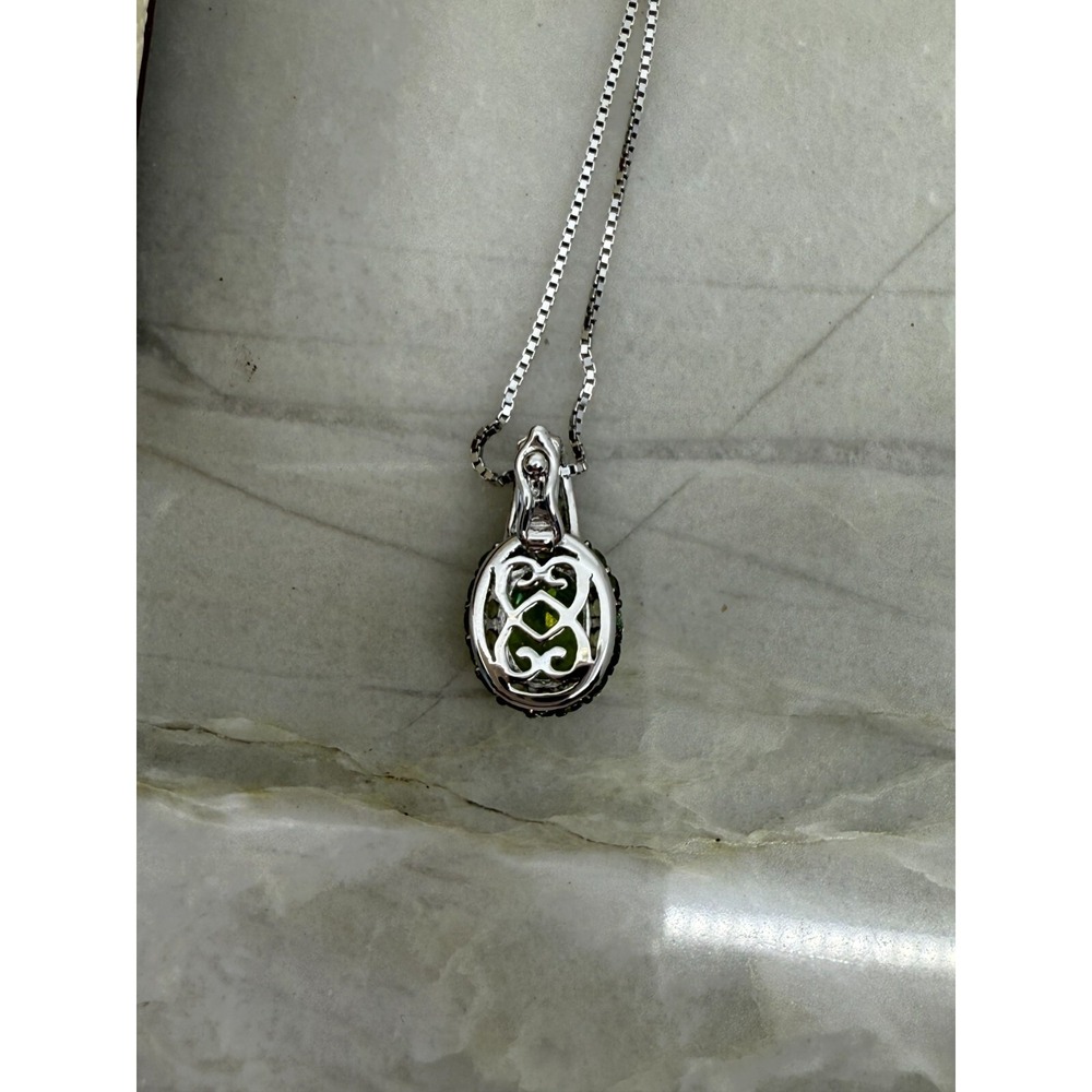 QVC Womens Green Gemstone Sterling Silver Oval Charm 19"‎ Necklace Gift NIB - Picture 3 of 7